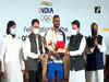 Sports Minister Anurag Thakur felicitates bronze medal winners of Tokyo Olympics