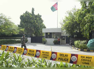 New Delhi: Security beefed up outside the Afghanistan Embassy by Delhi Police, i...