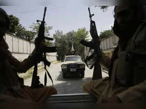Kabul: Taliban fighters patrol in Kabul, Afghanistan. The Taliban celebrated Afg...