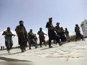 Kabul: Taliban fighters patrol in Kabul, Afghanistan. The Taliban celebrated Afg...