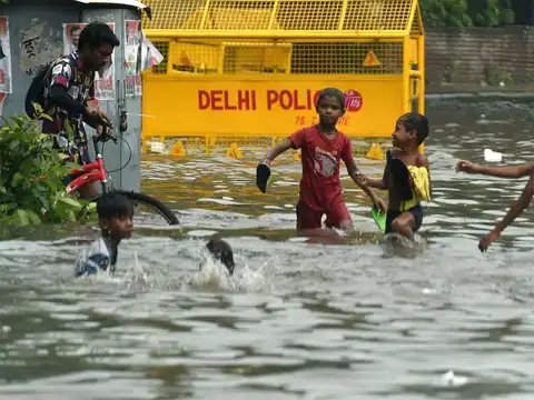 Children playing in rain