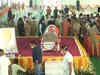 Uttar Pradesh: Mortal remains of Kalyan Singh arrives at Maharani Ahilyabai Holkar Stadium in Aligarh