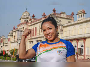 Patiala: Tokyo Olympics silver medalist, weightlifter Saikhom Mirabai Chanu pose...