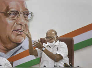 Mumbai: National Congress party (NCP) President Sharad Pawar addresses media at ...