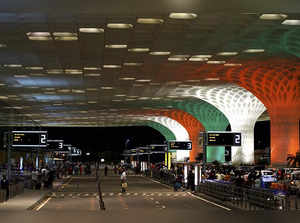 Mumbai: Chhatrapati Shivaji Maharaj International Airport illuminated in tricolo...