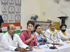 Lucknow: AICC General Secretary Priyanka Gandhi Vadra in a meeting with party le...