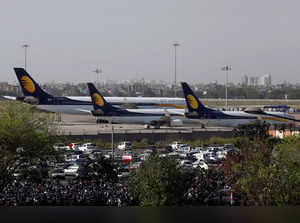 FILE PHOTO: Jet Airways aircraft are seen parked at the Indira Gandhi International Airport in New Delhi