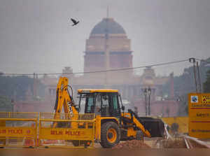 New Delhi: Construction work underway as part of the Central Vista Redevelopment...