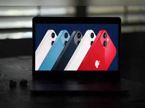 La Habra : Seen on the screen of a device in La Habra, Calif., new iPhone 13 sma...