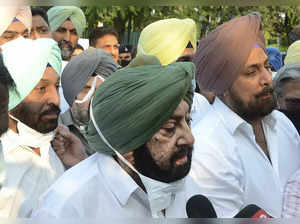 Chandigarh: Captain Amarinder Singh speaks to media after submitting his resigna...