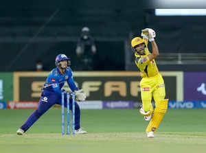 Dubai: Ruturaj Gaikwad of Chennai Super Kings (CSK) plays a shot during their In...