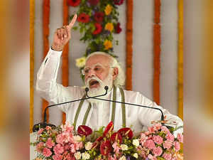 Aligarh: Prime Minister Narendra Modi addresses during foundation stone laying o...