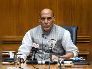 New Delhi: Defence Minister Rajnath Singh addresses during the flag-in ceremony ...