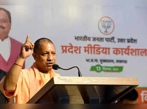 Uttar Pradesh, Sep 13 (ANI): Uttar Pradesh CM Yogi Adityanath addresses during t...