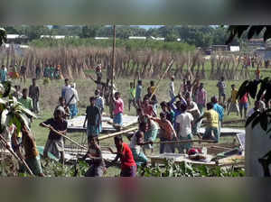 Darrang: Villagers protest against an eviction drive in Darrang district. The dr...