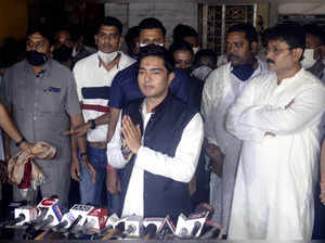 West Bengal, Sep 18 (ANI): Trinamool Congress (TMC) MP Abhishek Banerjee greets ...