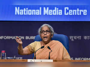 New Delhi: Union Finance Minister Nirmala Sitharaman speaks during a press confe...