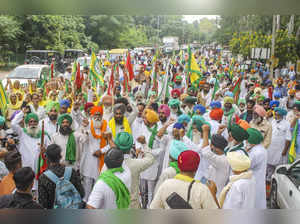 Patiala: Farm leaders and farmers stage a protest over violence in Lakhimpur Khe...