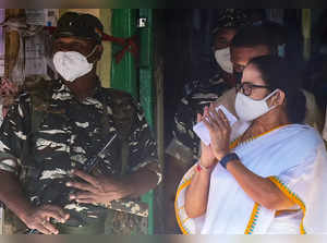 West Bengal CM Mamata Banerjee gestures after casting her vote during t...