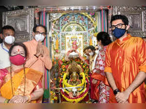 Maharashtra CM Udhhav Thackeray and his family visit a temple - PTI