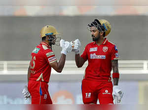Dubai: KL Rahul of Punjab Kings and Mayank Agarwal of Punjab Kings during match ...