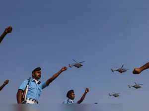Full dress rehearsal ahead of the 89th Air Force Day parade at Hindon Air Force Station in Ghaziabad