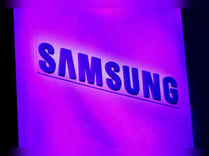 The company logo is displayed at the Samsung news conference at the Consumer Electronics Show (CES) in Las Vegas