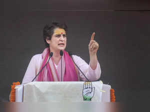 Varanasi: Congress General Secretary Priyanka Gandhi Vadra speaks during 'Kisan ...