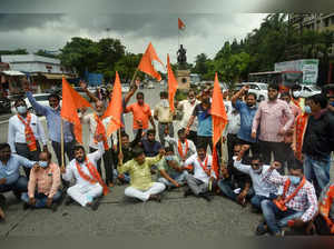 Navi Mumbai: Shiv Sena workers stage a protest against BJP's Union Minister Nary...
