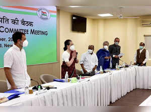 New Delhi: Congress Interim President Sonia Gandhi with party leader Rahul Gandh...