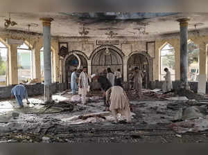 Kunduz: People view the damage inside of a mosque following a bombing in Kunduz,...