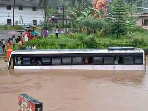 A partially submerged bus