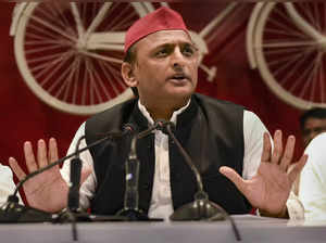 Lucknow: Samajwadi Party President Akhilesh Yadav addresses a press conference a...