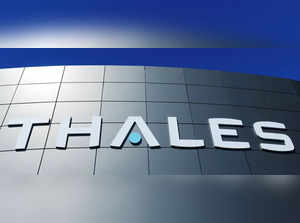 FILE PHOTO: The logo of French defence and electronics group Thales is seen at the company's headquarters in Merignac near Bordeaux