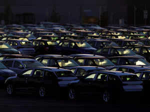 FILE PHOTO: Cars are parked in the courtyard of Skoda Auto's factory in Mlada Boleslav