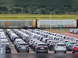 Cars made by Nissan are parked in the compound of the Nissan manufacturing complex in Aguascalientes
