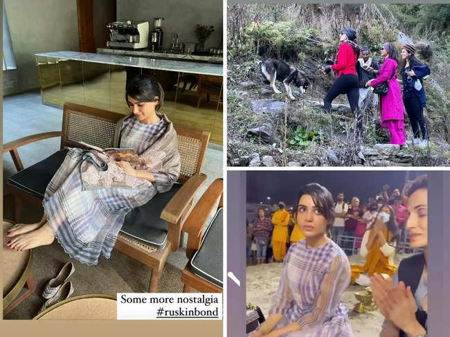 ​During her two-day trip, Samantha Prabhu read a book by Ruskin Bond​, pet dogs during her trek and performed aarti on the banks of river Ganges.​​