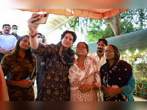 New Delhi: Congress General Secretary Priyanka Gandhi clicks a picture with supp...