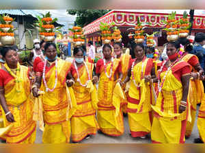 West Bengal, Sept 06 (ANI): Tribal women perform a dance during the inauguration...