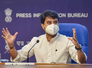 New Delhi: Union Minister for Civil Aviation Jyotiraditya Scindia addresses a pr...