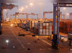 A general view of a container terminal is seen at Mundra Port, in Gujarat