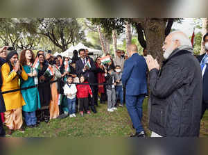 Rome: Prime Minister Narendra Modi receives a warm welcome by the Indian communi...