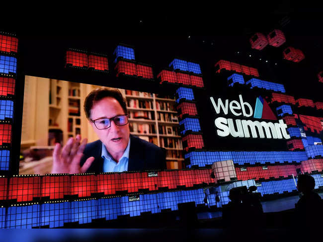 Nick Clegg, VP of Global Affairs & Communications at Meta (Facebook) participates remotely in the Web Summit, in Lisbon