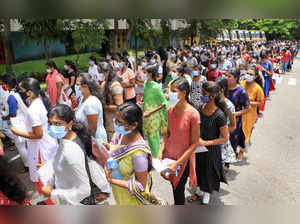 Vellore: Aspirants of National Eligibility cum Entrance Test (NEET) queue outsid...