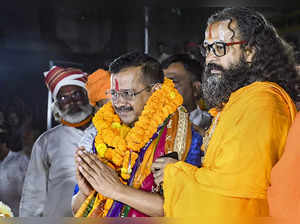 Ayodhya: Delhi Chief Minister and AAP national convener Arvind Kejriwal being fe...