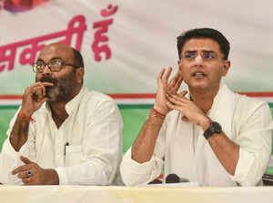 Congress leader Sachin Pilot along with party state president Ajay Kuma...