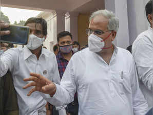New Delhi: Chhattisgarh  Chief Minister Bhupesh Baghel leaves after attending Co...