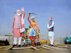 Bhopal: Cutouts of Prime Minister Narendra Modi, Tribal leader Birsa Munda and M...