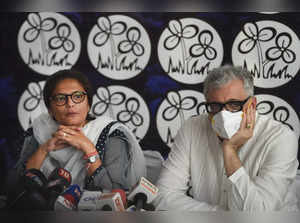New Delhi: TMC leaders Sushmita Dev and Derek O'Brien address a press conference...