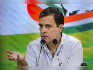 New Delhi: Congress leader Rahul Gandhi addresses a press conference at AICC in ...